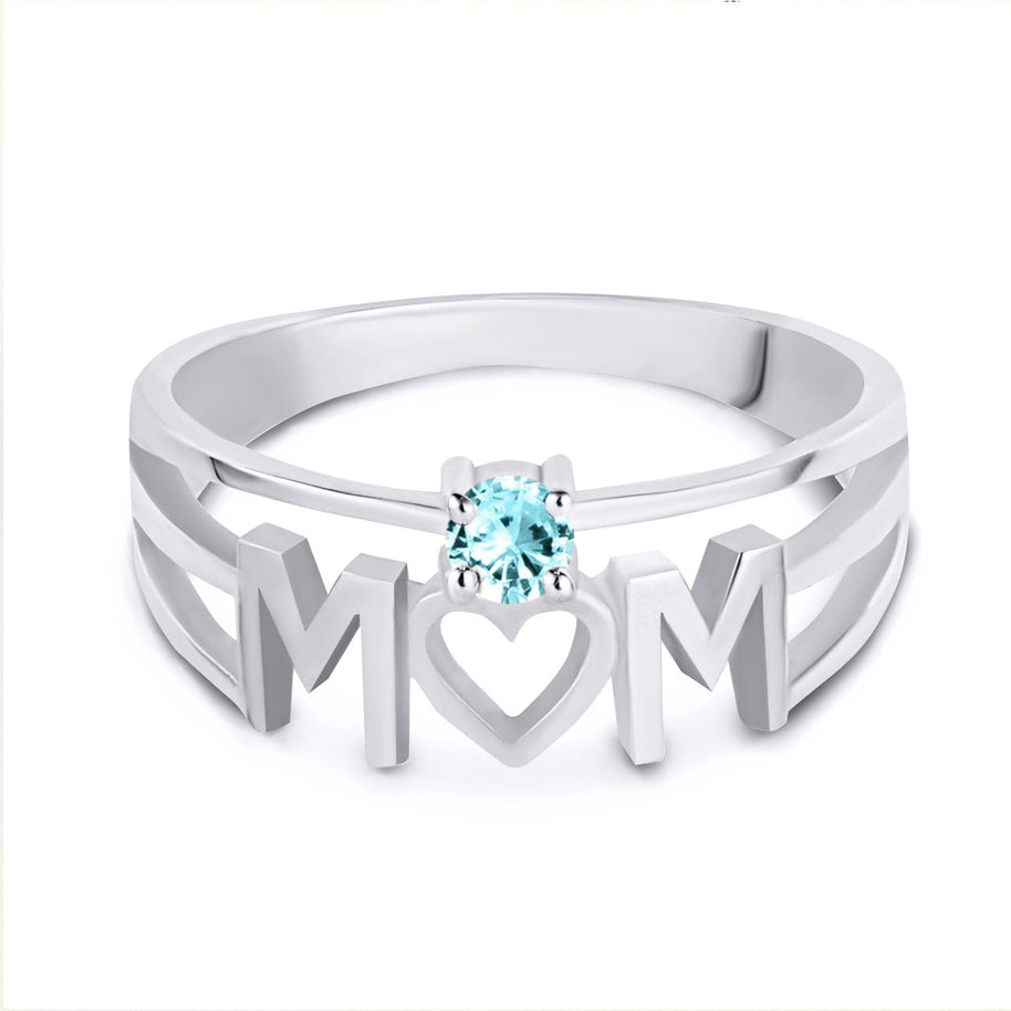 Silver Personalized Mom Heart 1 Birthstone Mother's Ring