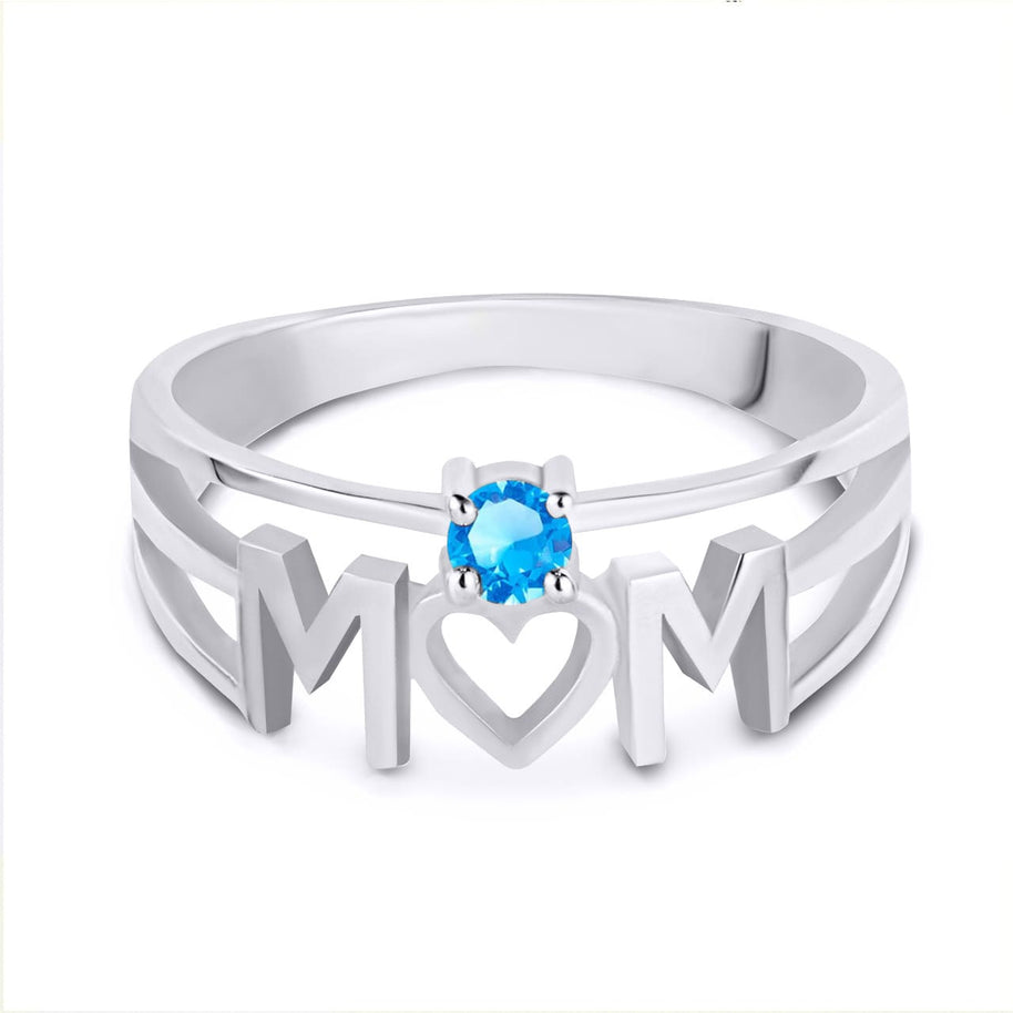 Silver Personalized Mom Heart 1 Birthstone Mother's Ring