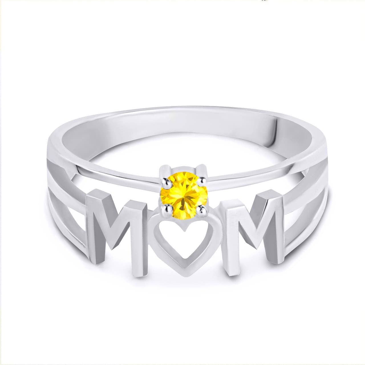 Silver Personalized Mom Heart 1 Birthstone Mother's Ring
