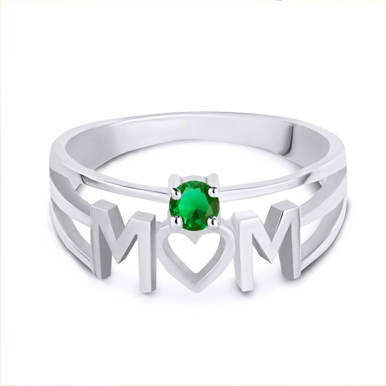 Silver Personalized Mom Heart 1 Birthstone Mother's Ring