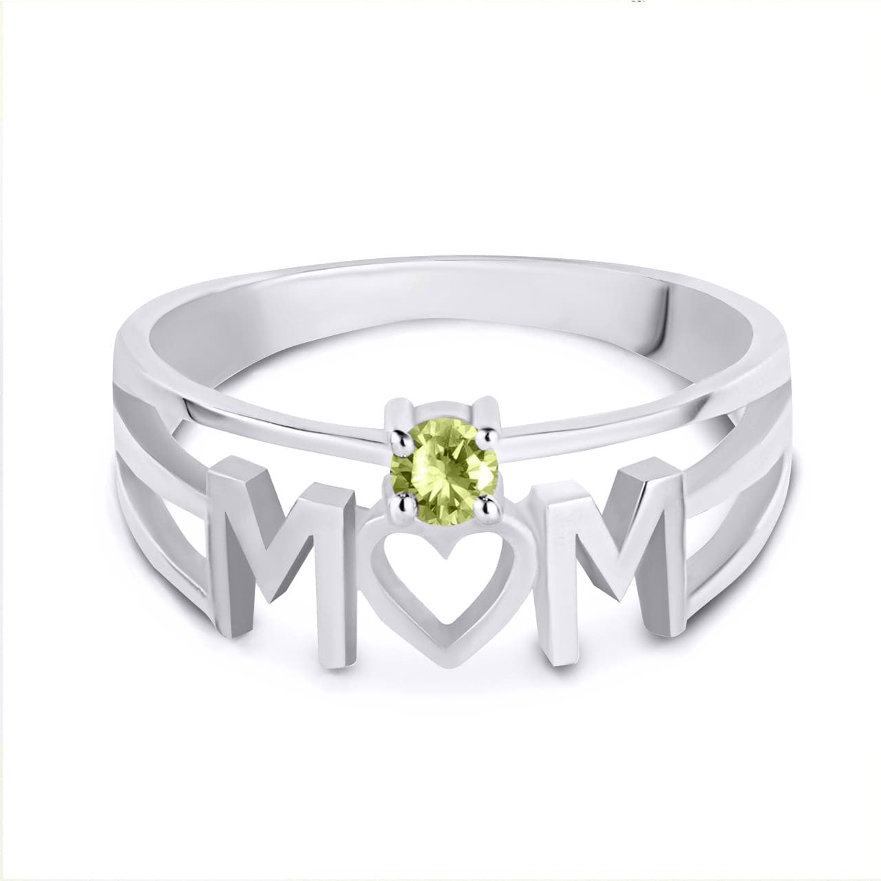 Silver Personalized Mom Heart 1 Birthstone Mother's Ring