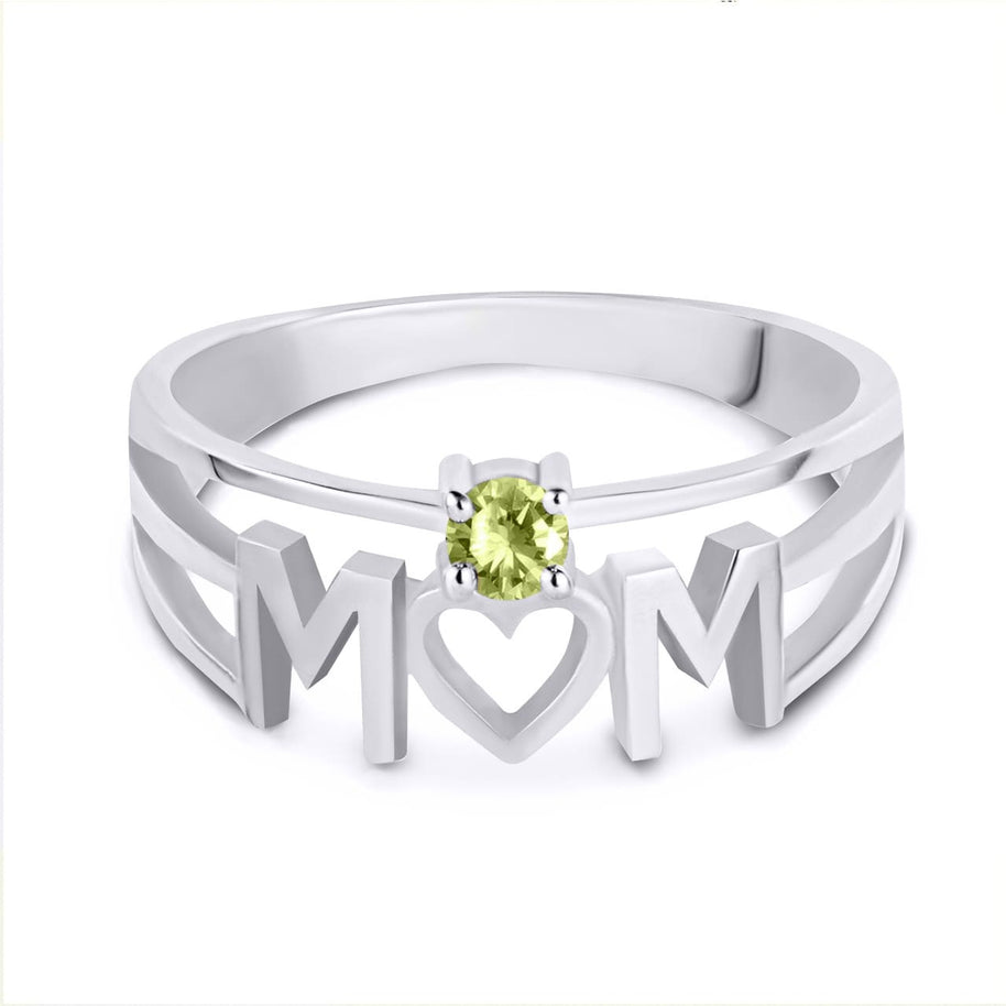 Silver Personalized Mom Heart 1 Birthstone Mother's Ring