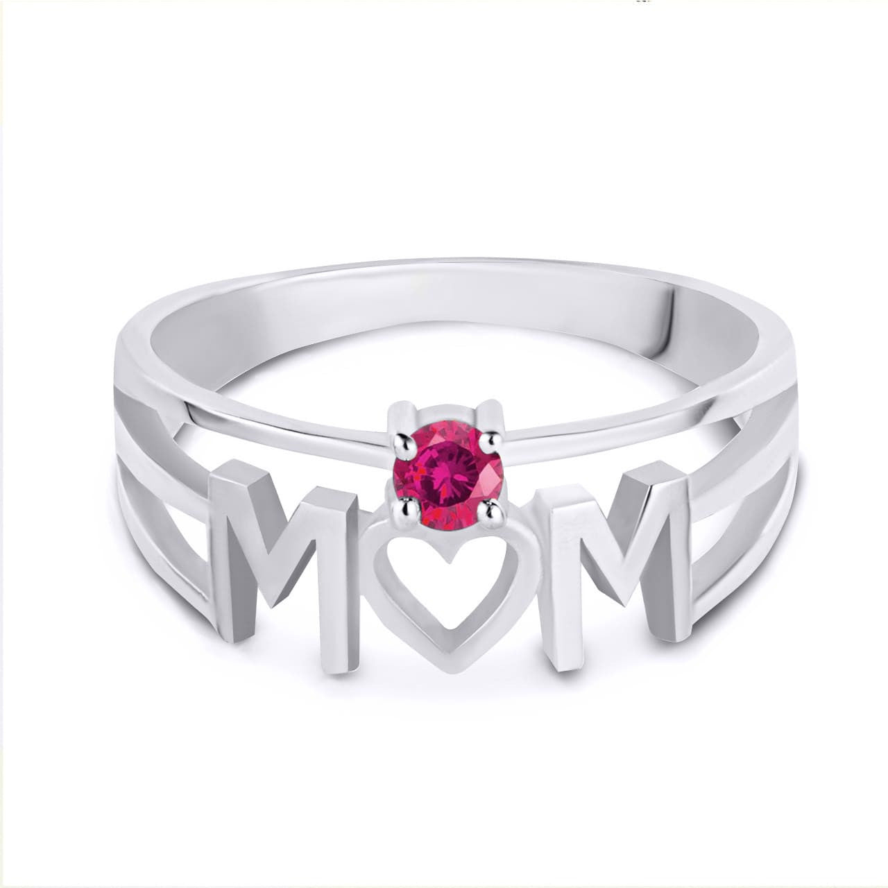 Silver Personalized Mom Heart 1 Birthstone Mother's Ring