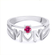 Silver Personalized Mom Heart 1 Birthstone Mother's Ring