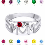 Silver Personalized Mom Heart 2 Birthstones Mother's Ring