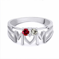 Gold Personalized Mom Heart 2 Birthstones Mother's Ring (Available in Yellow/Rose/White Gold)
