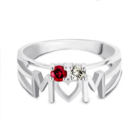 Silver Personalized Mom Heart 2 Birthstones Mother's Ring