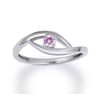 .925 Sterling Silver Personalized Lab Created Birthstone Wavy Band Ring