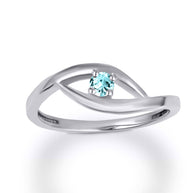 .925 Sterling Silver Personalized Lab Created Birthstone Wavy Band Ring