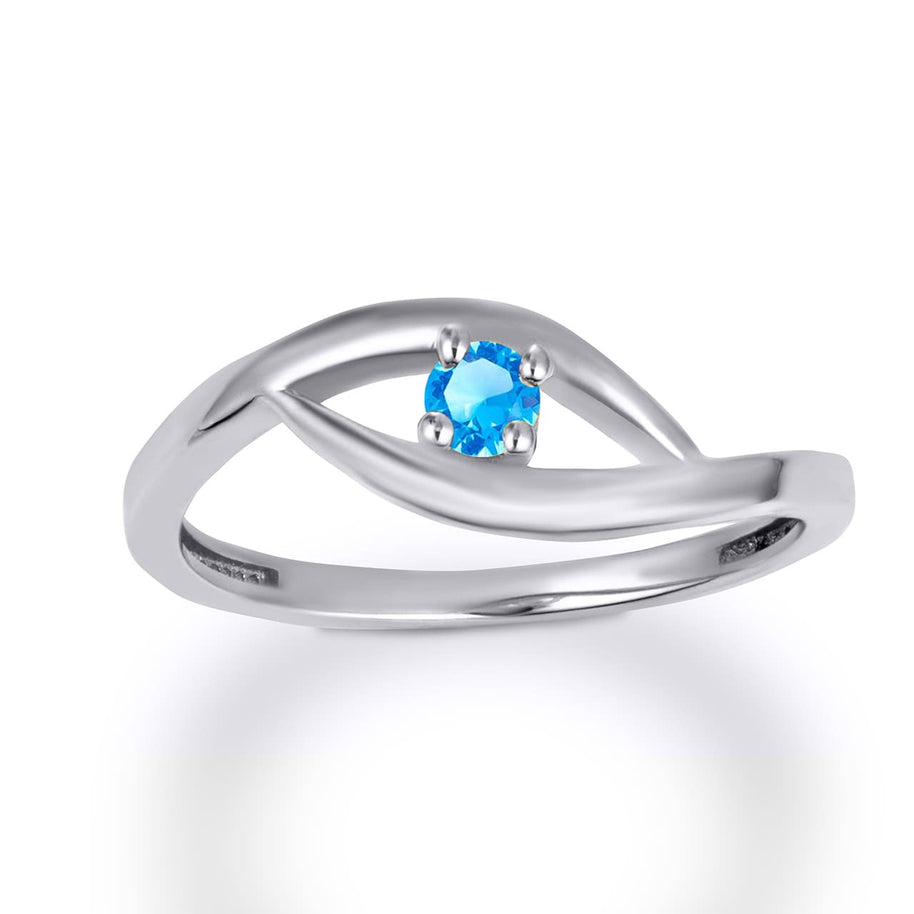 .925 Sterling Silver Personalized Lab Created Birthstone Wavy Band Ring