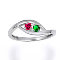 .925 Sterling Silver Personalized Lab Created Two Birthstone Wavy Band Ring