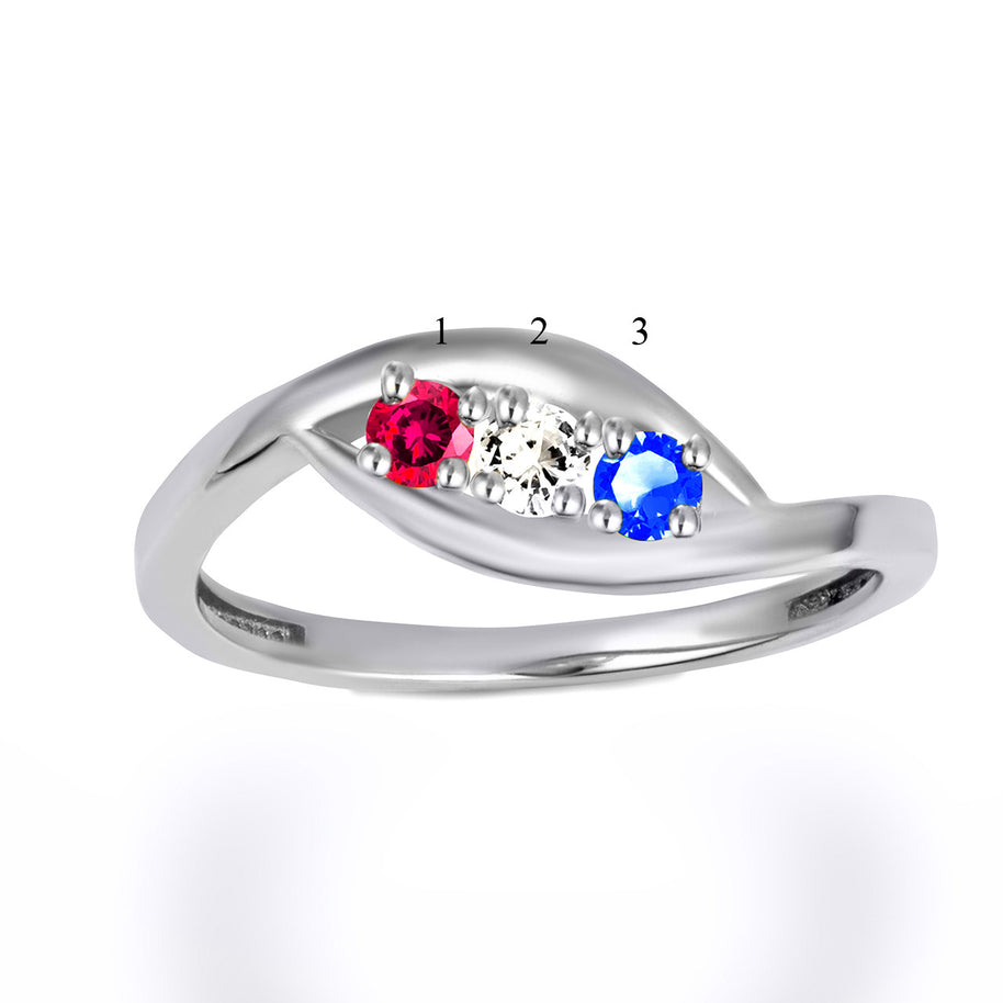 Gold Personalized Lab Created Three Birthstone Wavy Band Ring (Available in Yellow/Rose/White Gold)