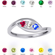 .925 Sterling Silver Personalized Lab Created Three Birthstone Wavy Band Ring