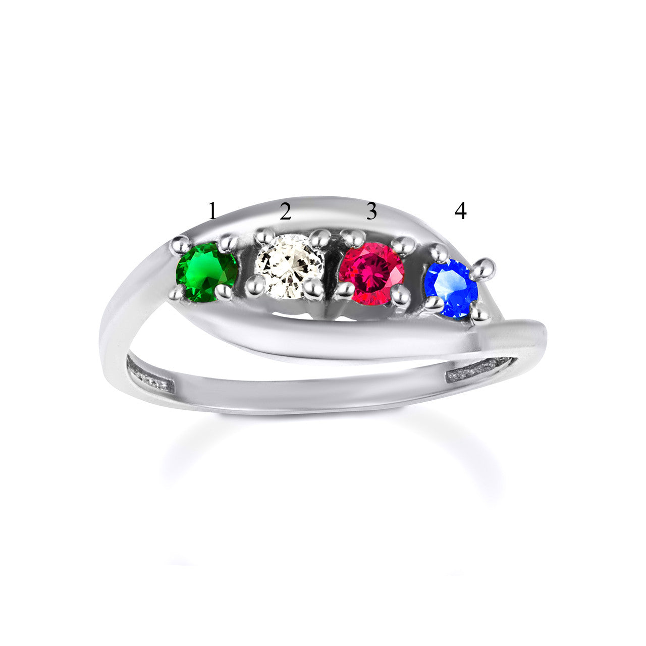 Gold Personalized Lab Created Four Birthstone Wavy Band Ring (Available in Yellow/Rose/White Gold)
