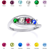 .925 Sterling Silver Personalized Lab Created Four Birthstone Wavy Band Ring