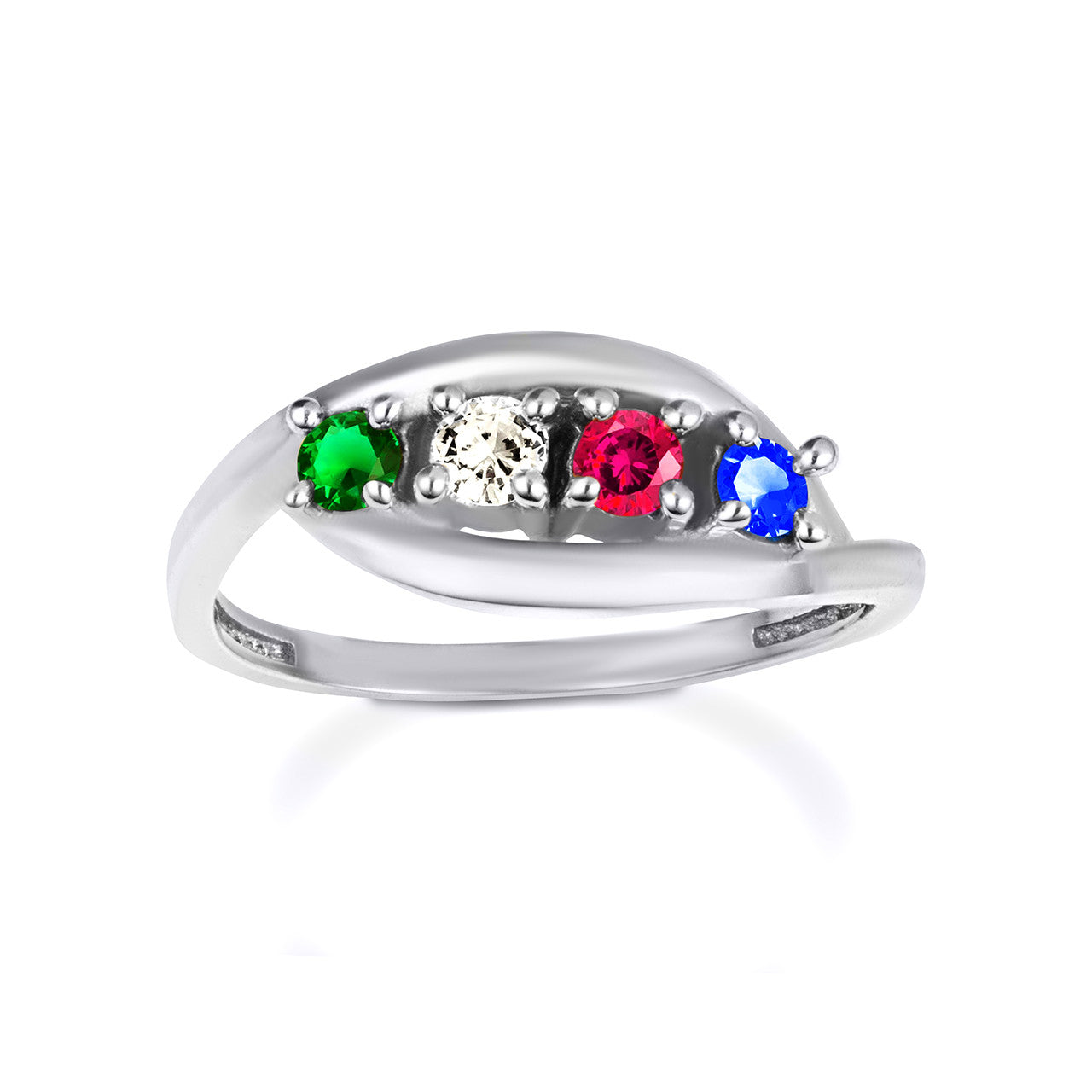 .925 Sterling Silver Personalized Lab Created Four Birthstone Wavy Band Ring