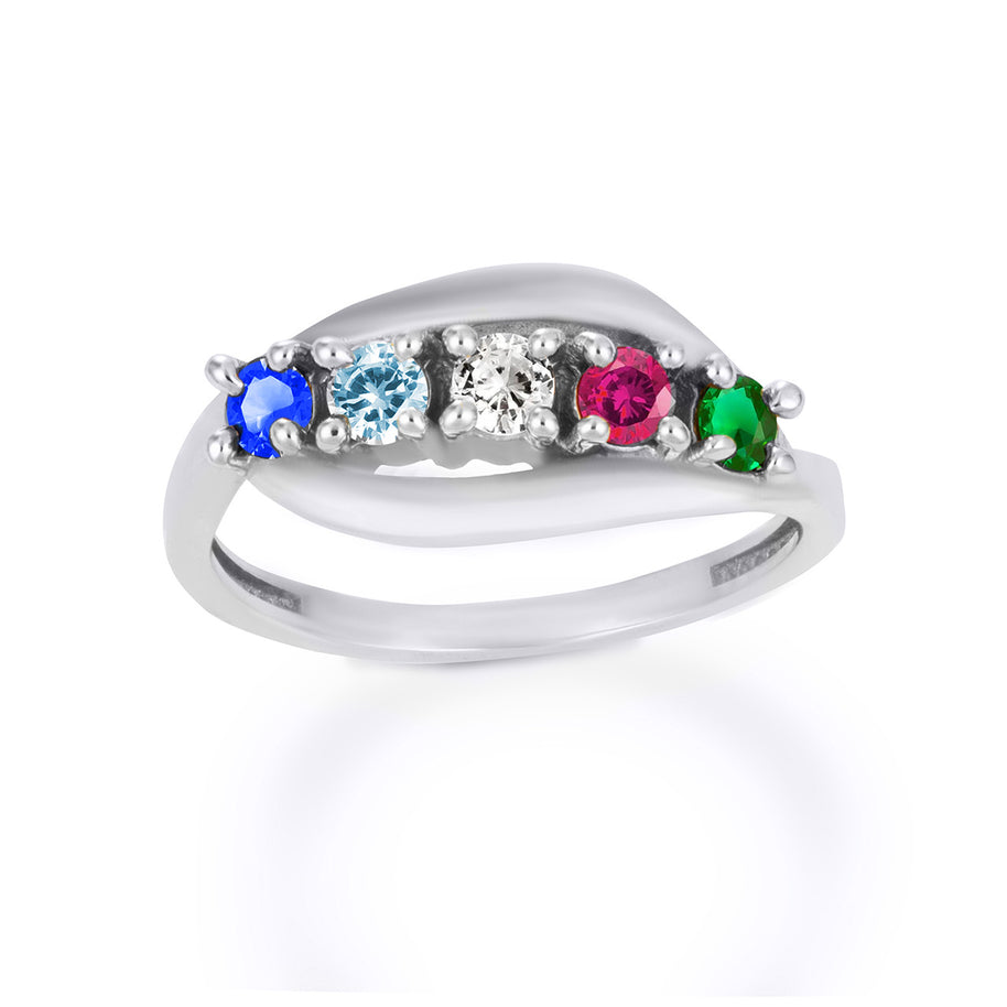 .925 Sterling Silver Personalized Lab Created Five Birthstone Wavy Band Ring