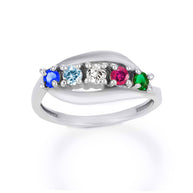 .925 Sterling Silver Personalized Lab Created Five Birthstone Wavy Band Ring