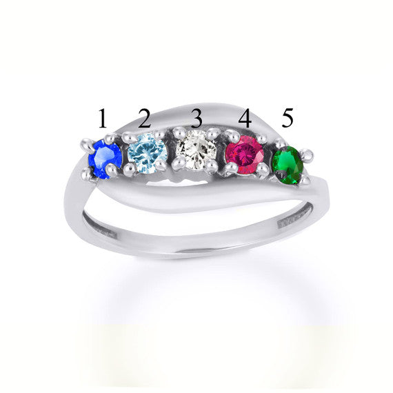 Gold Personalized Lab Created Five Birthstone Wavy Band Ring (Available in Yellow/Rose/White Gold)