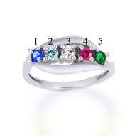 Gold Personalized Lab Created Five Birthstone Wavy Band Ring (Available in Yellow/Rose/White Gold)