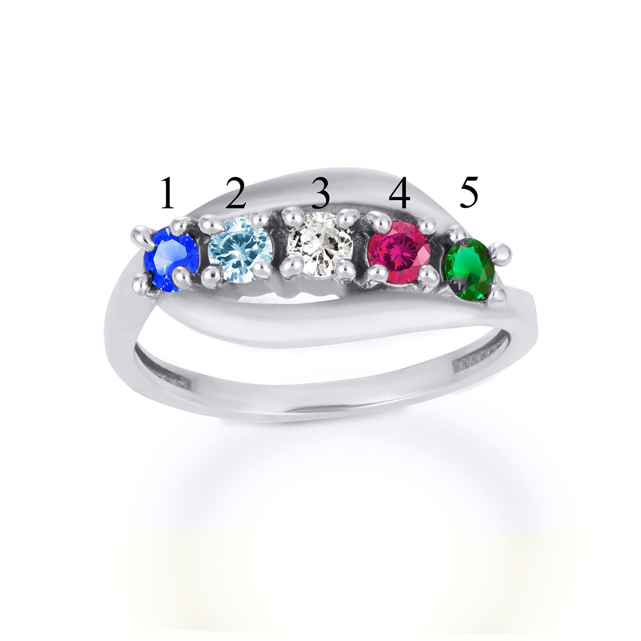 .925 Sterling Silver Personalized Lab Created Five Birthstone Wavy Band Ring
