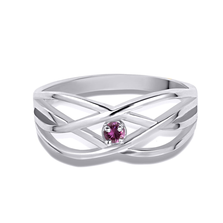 Silver Personalized 1 Birthstone Cross Over Ring