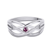 Silver Personalized 1 Birthstone Cross Over Ring