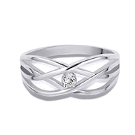Silver Personalized 1 Birthstone Cross Over Ring