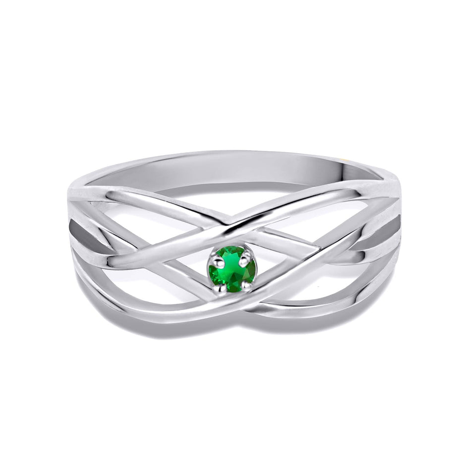 Silver Personalized 1 Birthstone Cross Over Ring