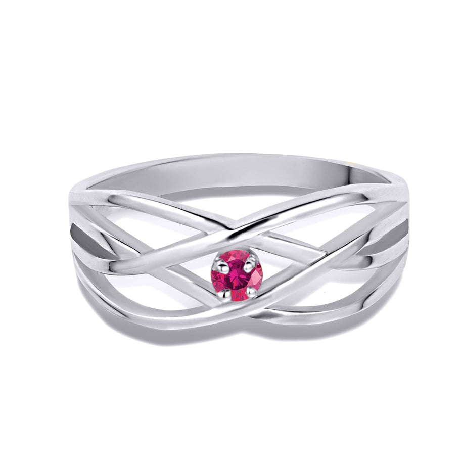 Silver Personalized 1 Birthstone Cross Over Ring