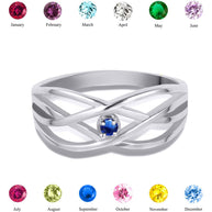 Silver Personalized 1 Birthstone Cross Over Ring