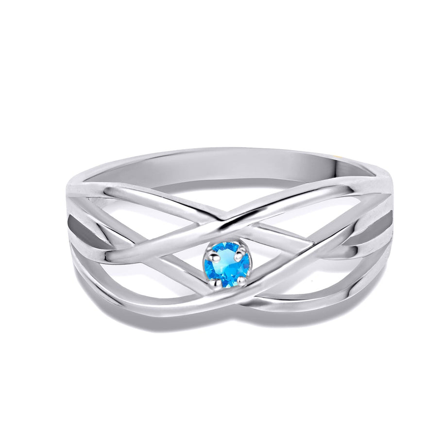 Silver Personalized 1 Birthstone Cross Over Ring