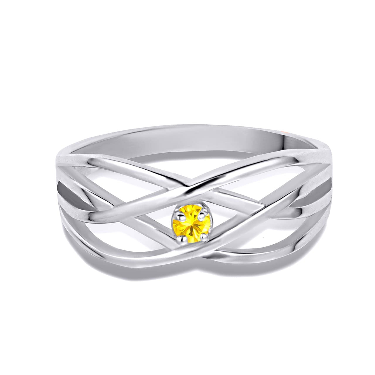 Silver Personalized 1 Birthstone Cross Over Ring