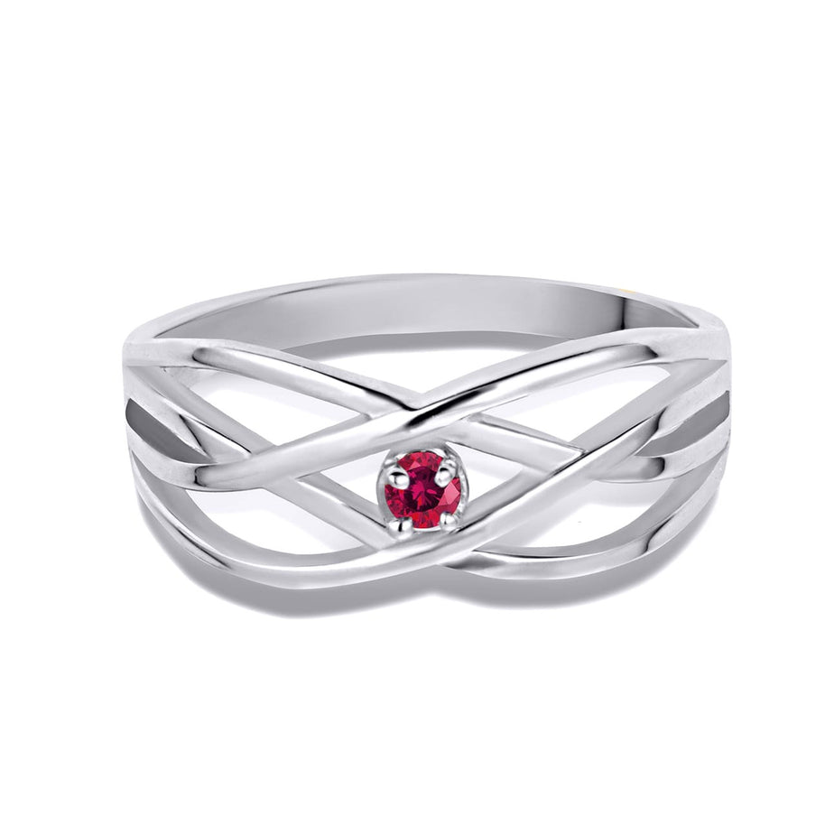 Silver Personalized 1 Birthstone Cross Over Ring
