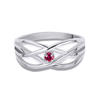 Silver Personalized 1 Birthstone Cross Over Ring
