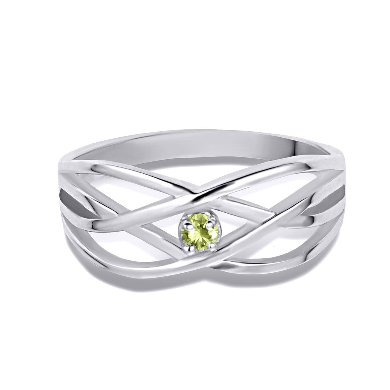 Silver Personalized 1 Birthstone Cross Over Ring