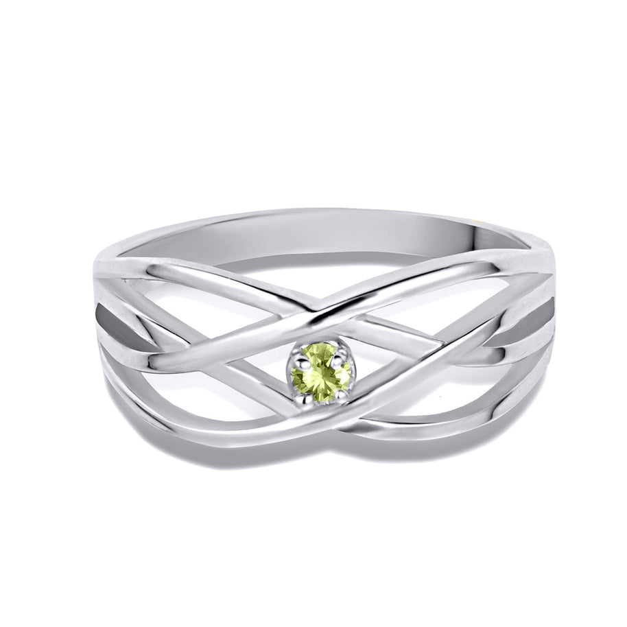 Silver Personalized 1 Birthstone Cross Over Ring