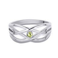 Silver Personalized 1 Birthstone Cross Over Ring