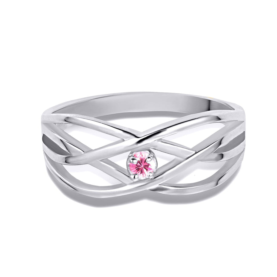 Silver Personalized 1 Birthstone Cross Over Ring