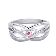 Silver Personalized 1 Birthstone Cross Over Ring