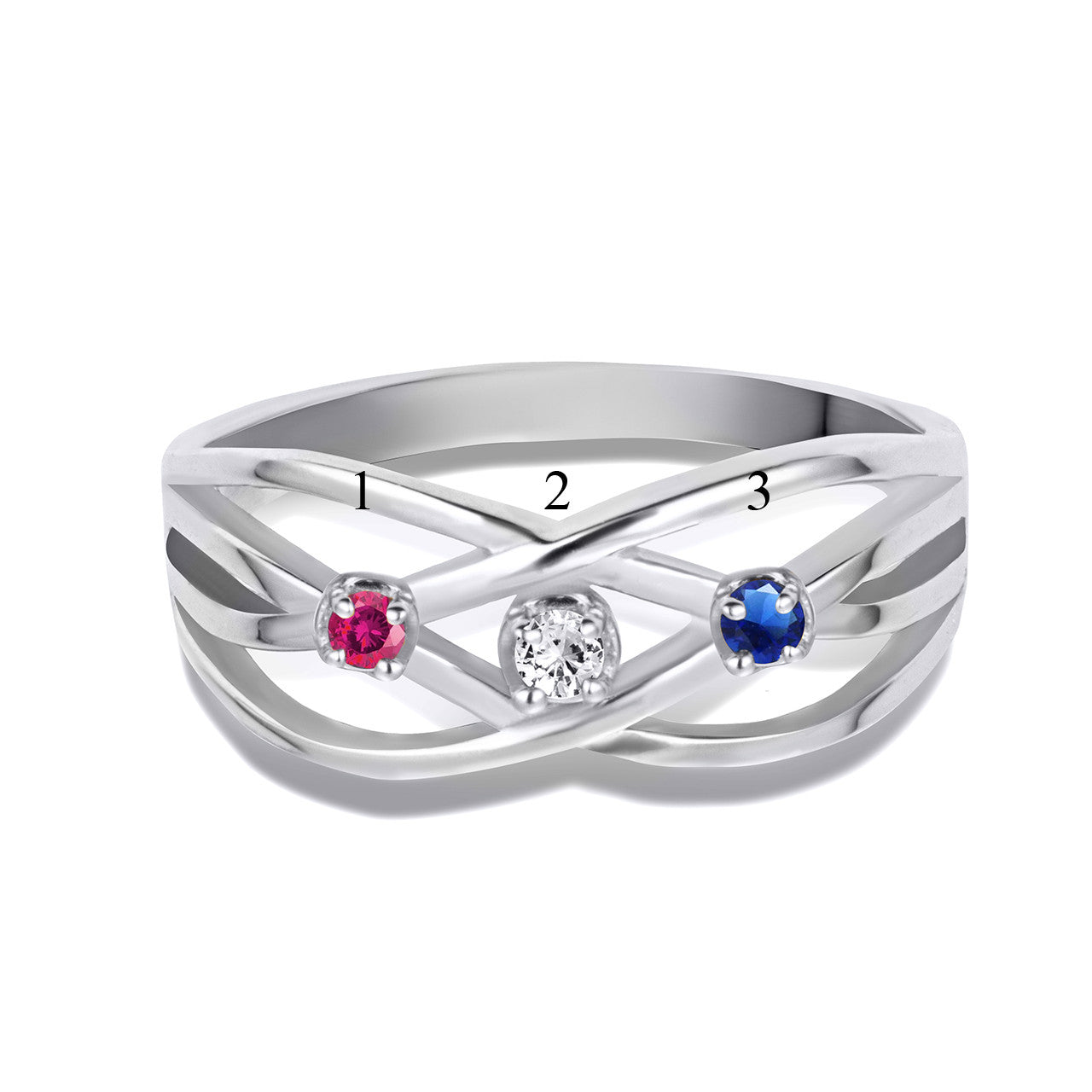 Gold Personalized 3 Birthstone Cross Over Ring (Available in Yellow/Rose/White Gold)