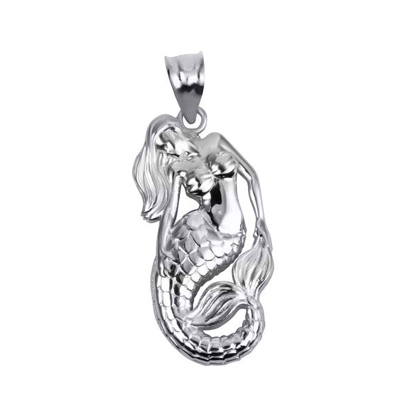 Silver Sea Mermaid Ocean Pendant Necklace