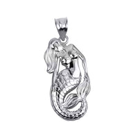 Silver Sea Mermaid Ocean Pendant Necklace