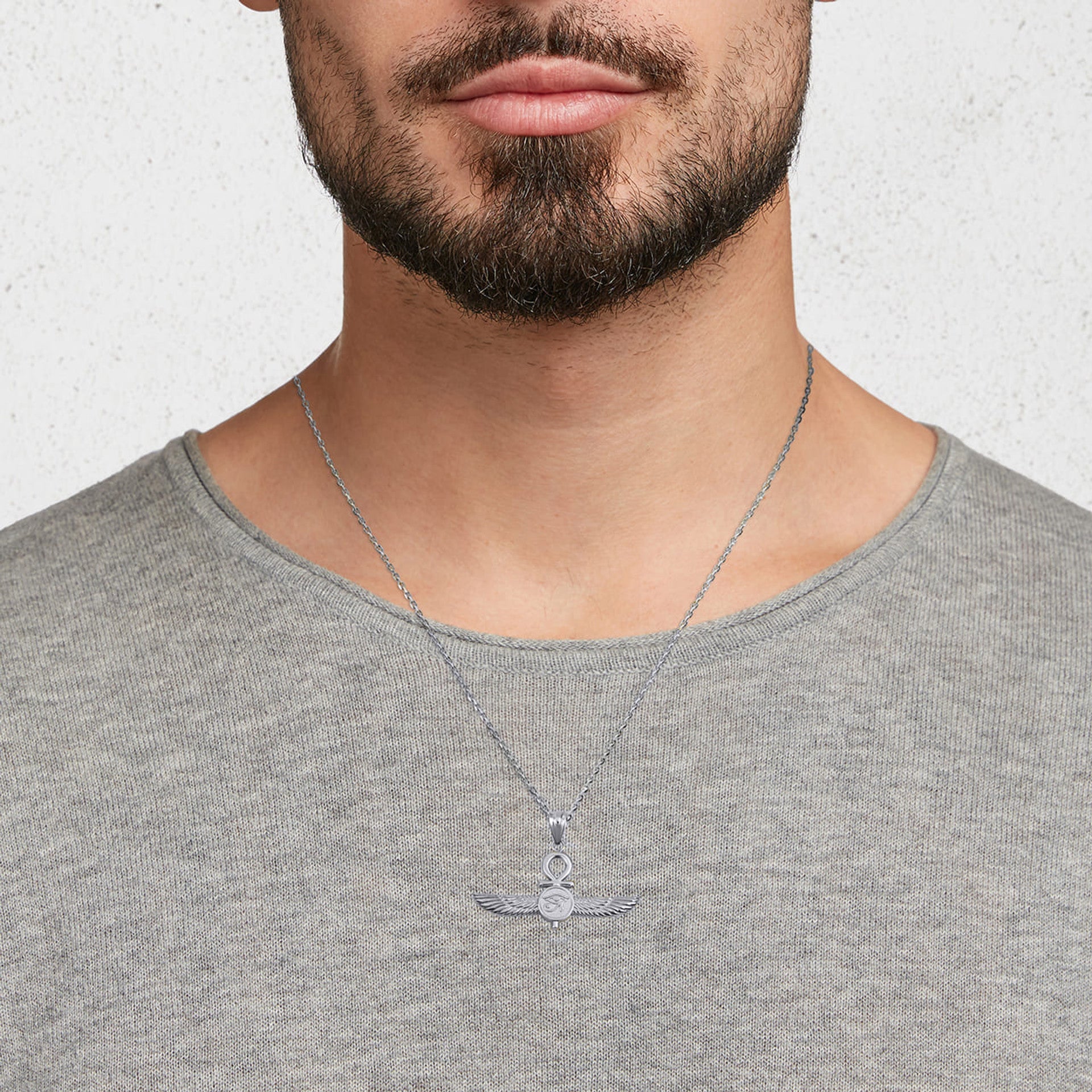 .925 Sterling Silver Egyptian Ankh Cross Eye Of Horus Wedjat Winged Goddess Isis Protection Pendant Necklace