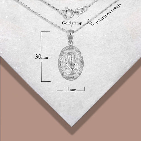 .925 Sterling Silver Engravable Patron Saint John The Baptist Cubic Zirconia Oval Medallion Pendant Necklace
