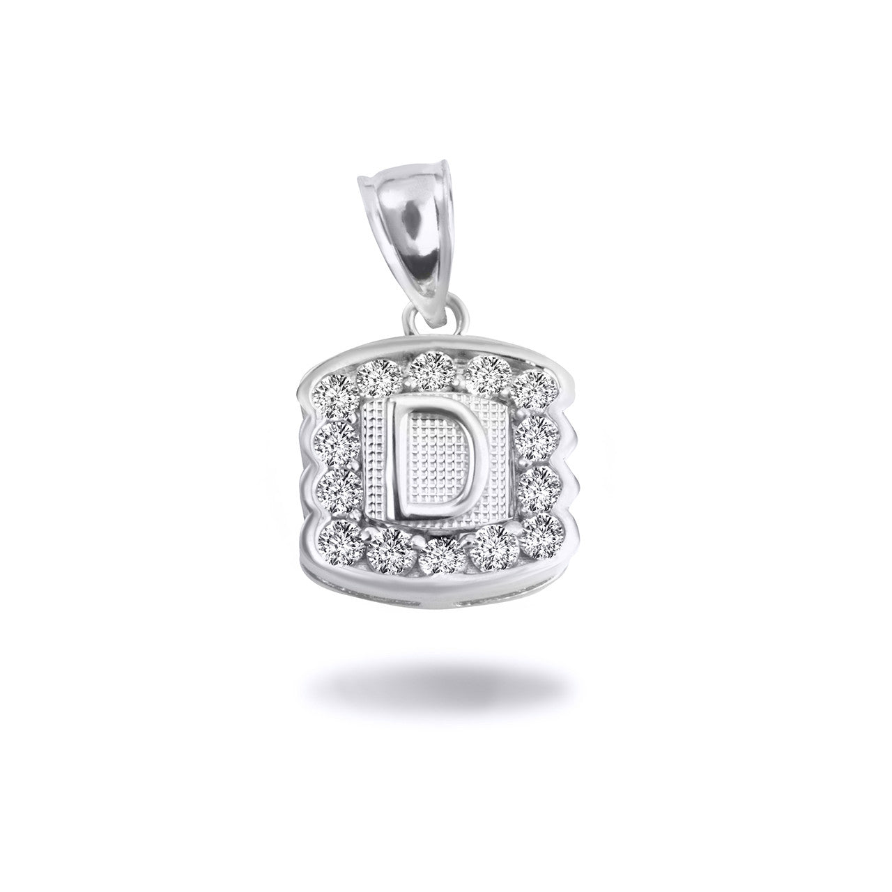 Silver Hammered CZ Initial Letter Pendant Necklace