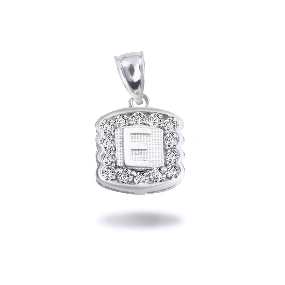 Silver Hammered CZ Initial Letter Pendant Necklace