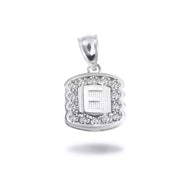 Silver Hammered CZ Initial Letter Pendant Necklace