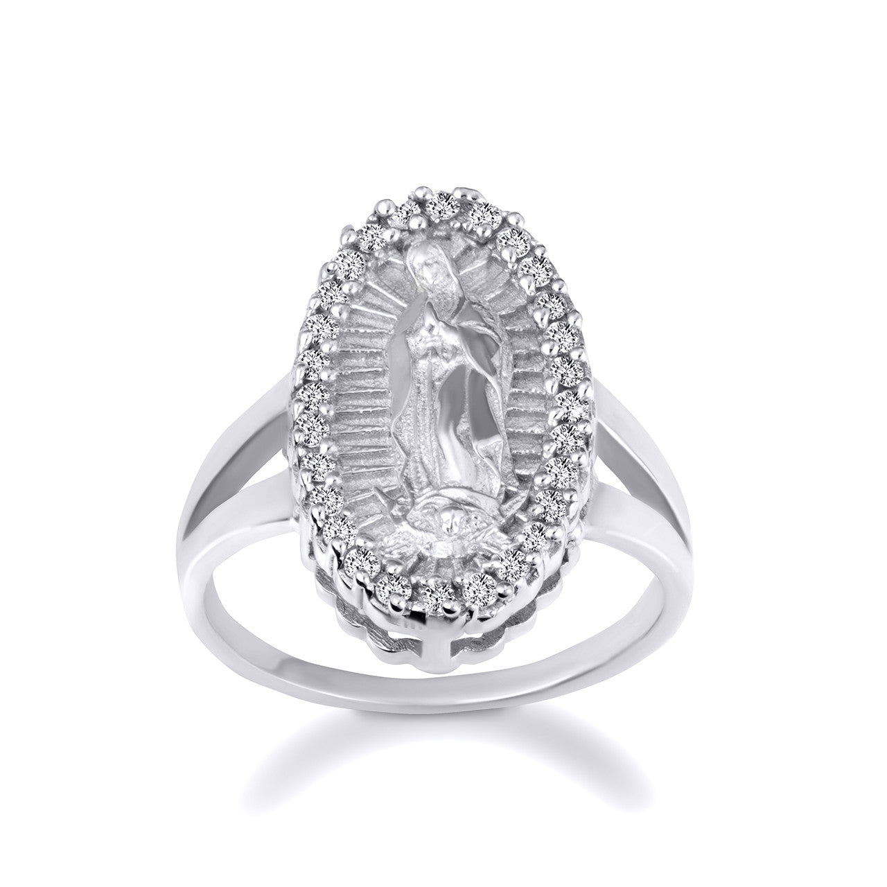 .925 Sterling Silver Cubic Zirconia Our Lady of Guadalupe Oval Ring