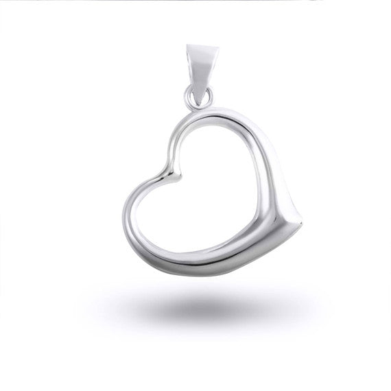 .925 Sterling Silver Medium Curved Heart Pendant Necklace
